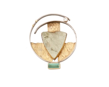 A Sydney Lynch modernist sterling silver and 22k gold brooch
