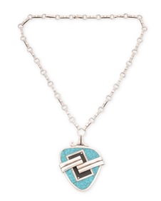 A Victor Jaimez Mexican silver inlay pendant necklace
