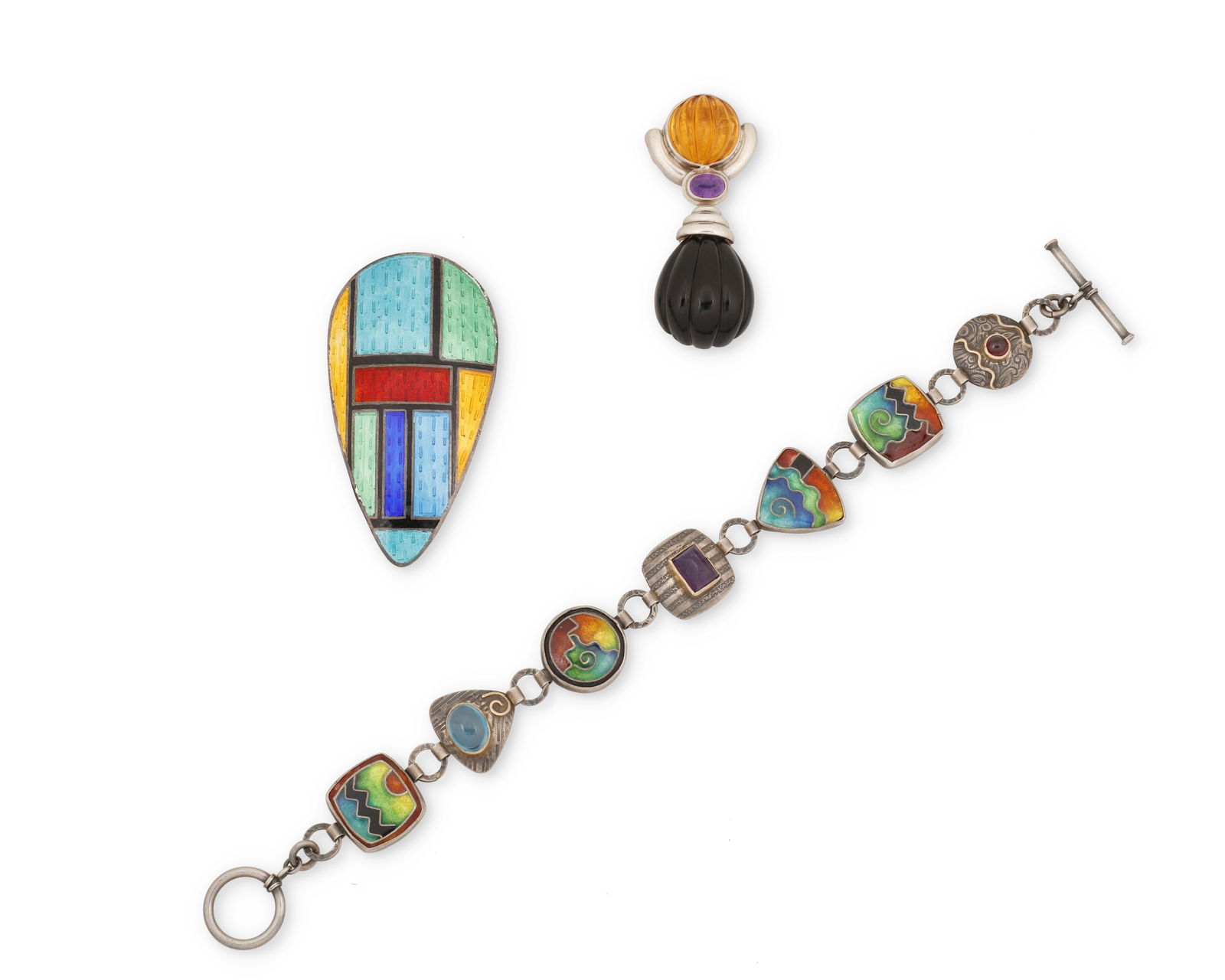 A group of set stone and enamel jewelry (1 of 2)