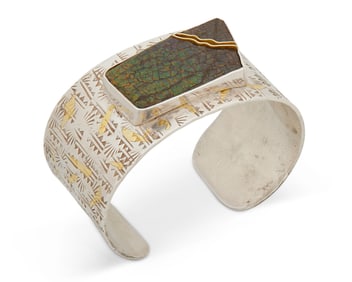 A sterling silver and set stone cuff bracelet