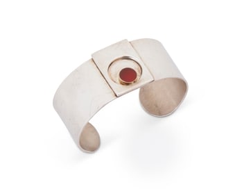 A vintage Pierre Cardin sterling silver and 14K gold cuff bracelet