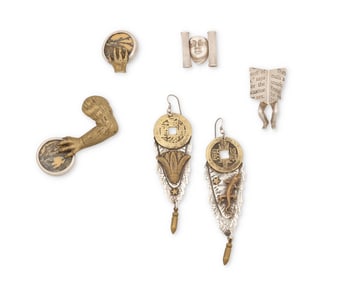 A group of studio design sterling silver and mixed metal earrings