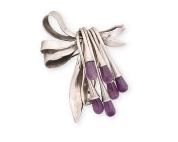 An Antonio Pineda Mexican silver and amethyst brooch