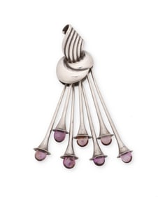 An Antonio Pineda Mexican silver and amethyst brooch