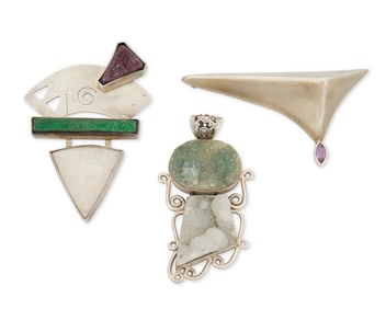 A group of modernist silver and gemstone jewelry