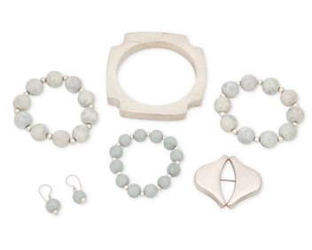 A group of silver and stone bead jewelry including Georg Jensen