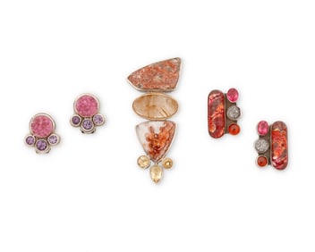 A group of sterling silver and set stone jewelry