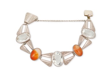A Japanese sterling silver and set stone link bracelet