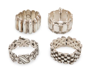 A group of Mexican silver bracelets including Hector Aguilar