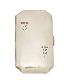 A vintage German Secessionist sterling silver and gemstone case