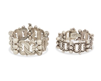 Two Hector Aguilar Mexican silver link bracelets