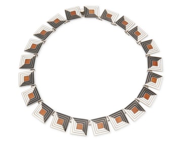 A Margot de Taxco Mexican silver and enamel "Shadowbox" link necklace