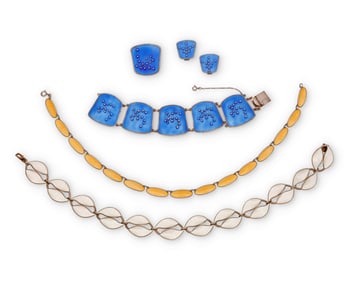 A group of Norwegian modernist sterling silver and enamel jewelry