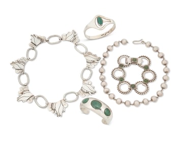 A group of Mexican silver and hardstone jewelry
