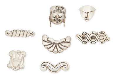 A group of Mexican silver brooches including Hector Aguilar