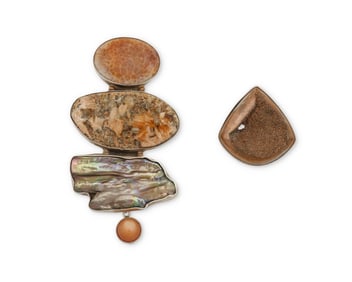 Two pieces of sterling silver and stone set jewelry