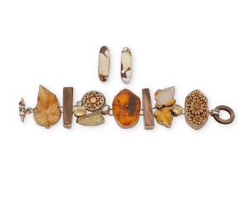 A mixed set of sterling silver and stone set jewelry