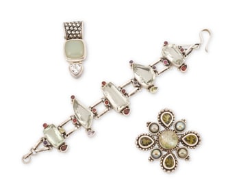 A group of sterling silver and gem-set jewelry