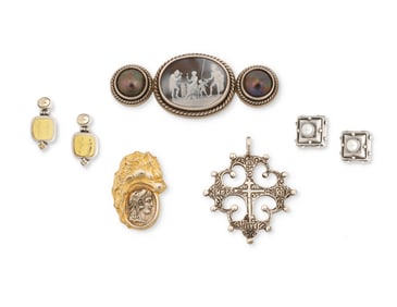 A group of Classical-style silver and set stone jewelry