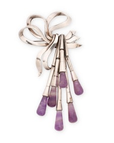 An Antonio Pineda Mexican silver and amethyst brooch