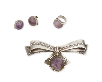 A group of William Spratling silver and amethyst jewelry