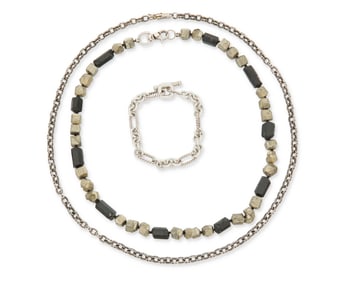 A group of sterling silver and stone bead jewelry