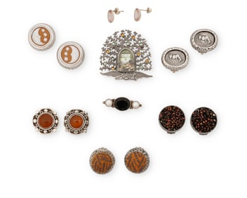 A group of sterling silver and set gemstone jewelry