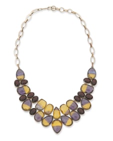 A sterling silver and gemstone bib necklace