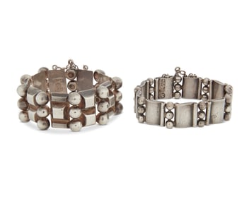 Two Hector Aguilar Mexican silver bracelets