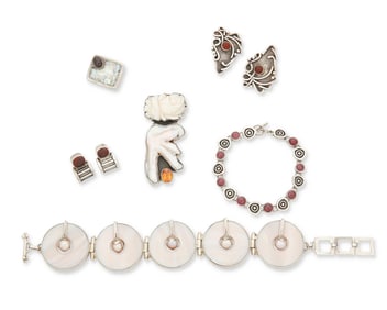 A group of silver and stone-set jewelry