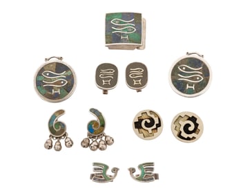 A group of Los Castillo Mexican silver jewelry