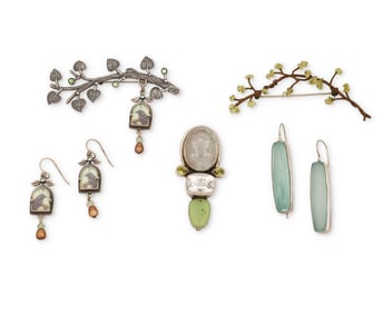 A group of studio jewelry