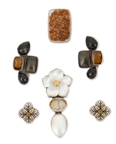 A group of sterling silver and gemstone jewelry