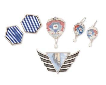 A group of sterling silver pictorial jewelry