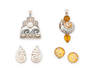 A group of sterling silver jewelry