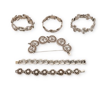 A group of Los Castillo silver bracelets