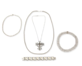 A group of sterling silver jewelry