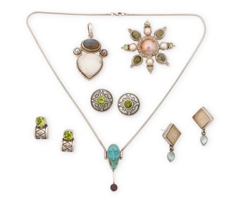 A group of sterling silver and gemstone jewelry