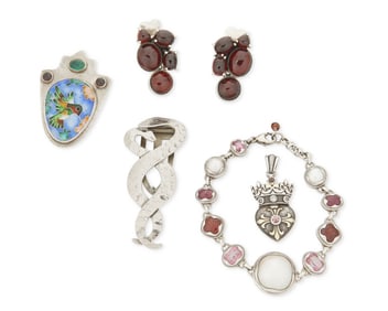 A group of sterling silver and gemstone jewelry