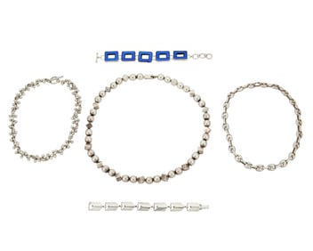 A group of sterling silver jewelry