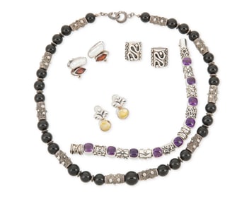 A group of sterling silver and gemstone jewelry