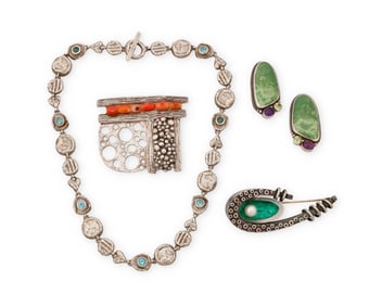 A group of silver and gemstone jewelry
