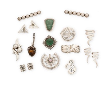 A large group of Mexican silver and hardstone jewelry