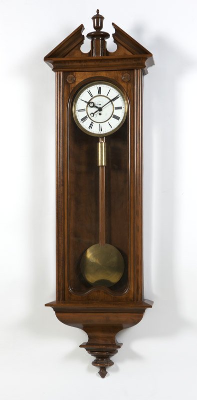 An F. Kroeber Vienna style wall regulator No. 19: Late 19th century, New York, stamped to backplate ''F. Kroeber / NY.'' and ''100000 / 23967'', the pendulum and movement each stamped ''23967'', the circular white porcelain double-sunken dial with bl