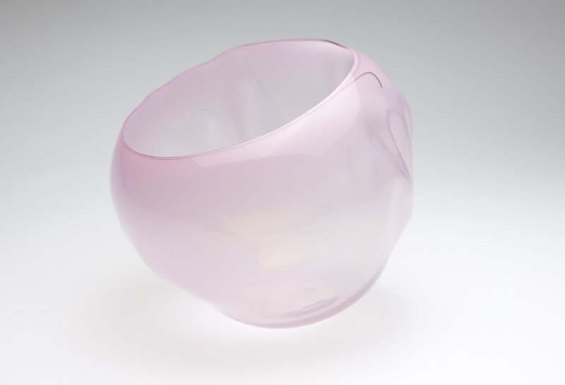 A Dale Chihuly pink Basket: 1997, signed ''Chihuly 97'', free-form with maroon lip wrap, 7.5'' H x 8'' Dia., est:$2500/3000 Provenance: Private Collection, Seattle, WA