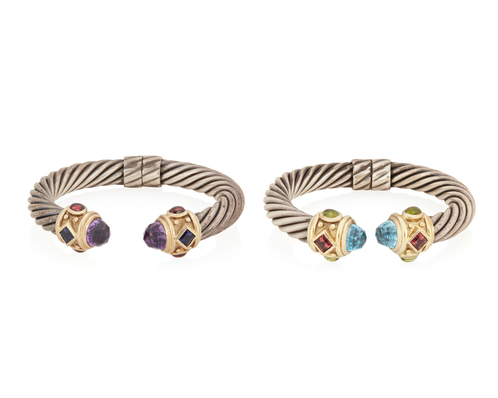 David Yurman: Two Sterling Silver, 14K Gold and Gem-Set Cuffs (1 of 3)