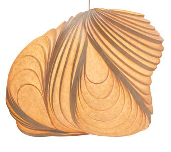 Stephen White (active 20th/21st century), A hanging light sculpture, early 21st century: Stephen White (active 20th/21st century)A hanging light sculpture, late 20th/early 21st centurySigned and possibly dated: Stephen White / 8-A00 / 10/86The single-light lamp housed in a laminated paper