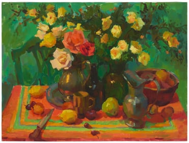 Patricia LeGrande (20th century), Still life with flowers and fruit
