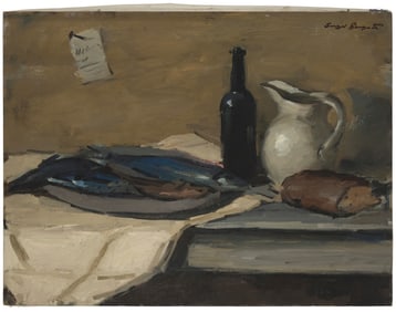 Sergei Bongart (1918-1985), Still life of fish and wine