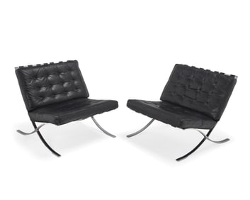 After Mies Van Der Rohe (1886-1969), Two chairs in the manner of "Barcelona" Chairs, late 20th/early